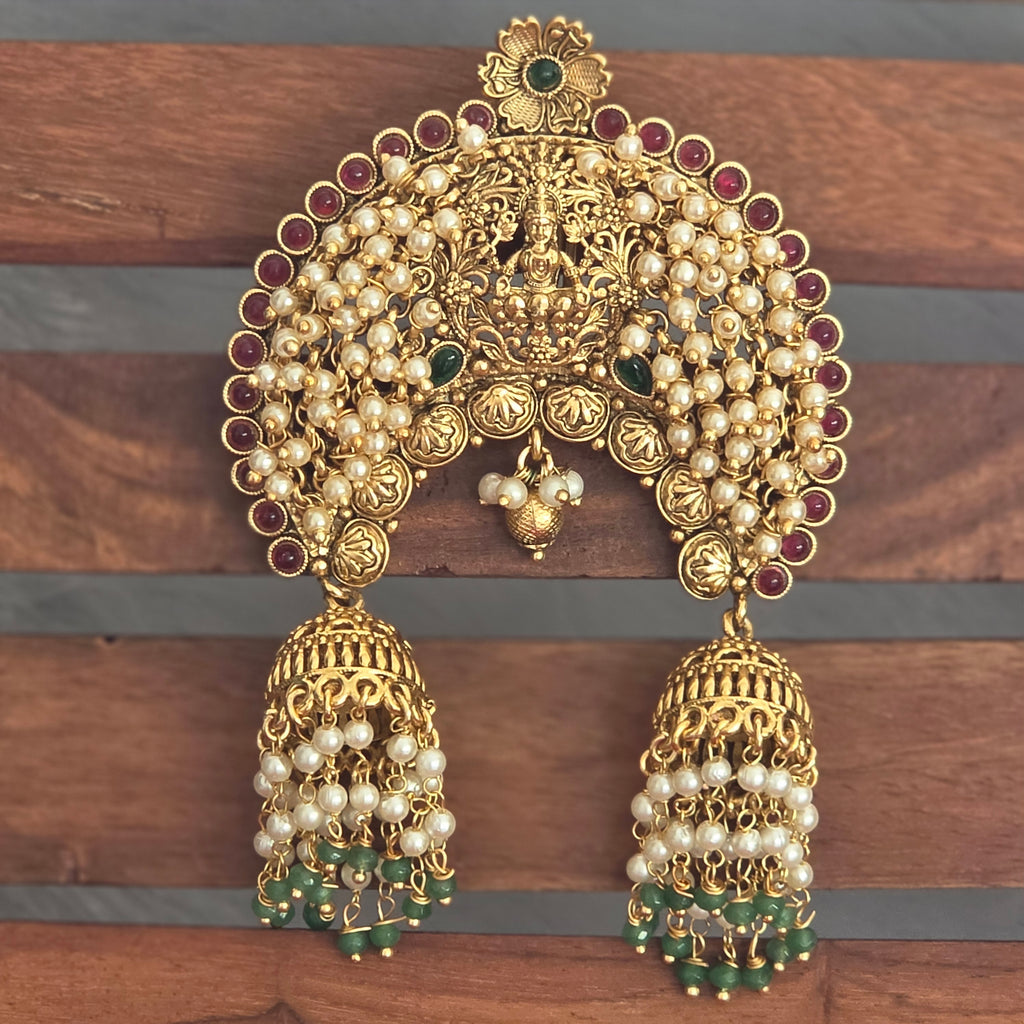 Hair pin, set with pearls, Lakshmi motif. Ahankaraka AKHP03.
