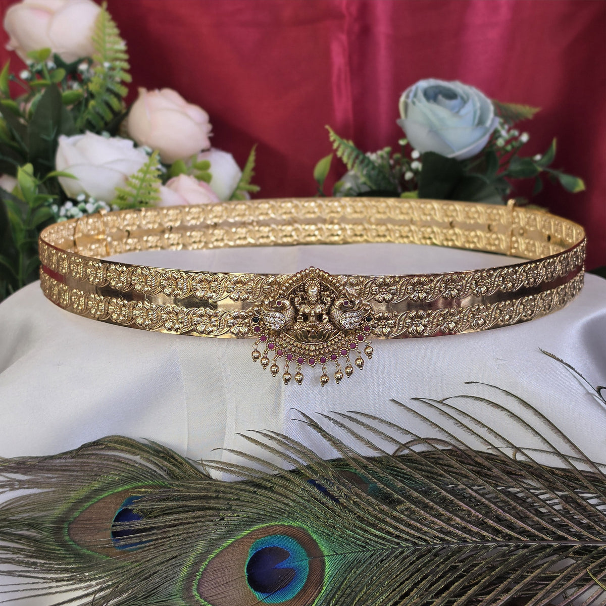 Hip belt, Lakshmi and peacock motif. Ahankaraka AKHB04.