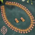 Long necklace, Floral Bottu, Lakshmi and peacock motifs. Ahankaraka AKLN07.