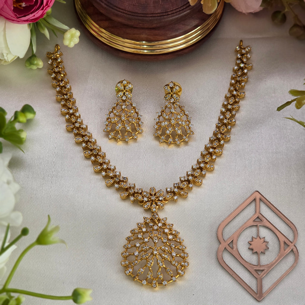 Short necklace, set with American Diamond stones. Ahankaraka AKSN29.