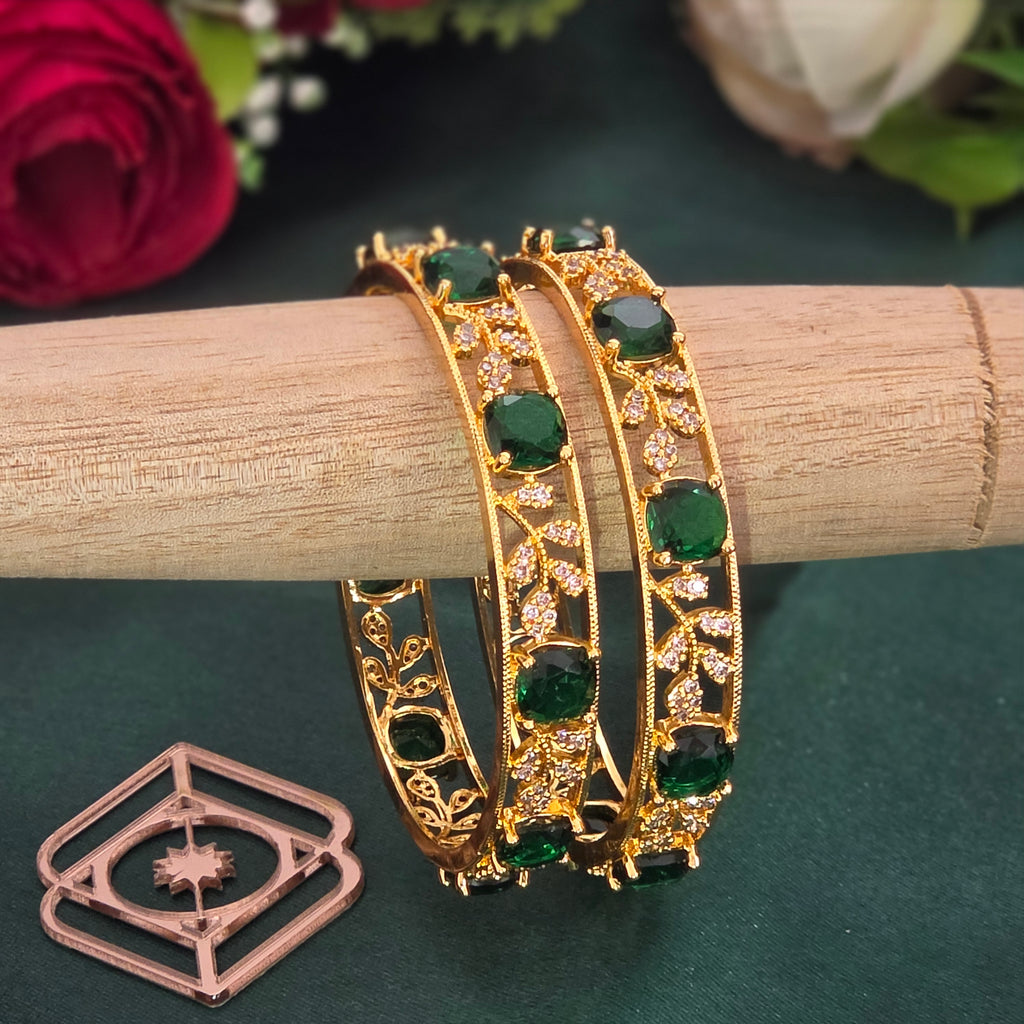 Bangles, emerald stones and leaf motif. Ahankaraka AKBA09.