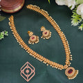 Long necklace, set with American diamond stones, floral motif. Ahankaraka AKLN19.