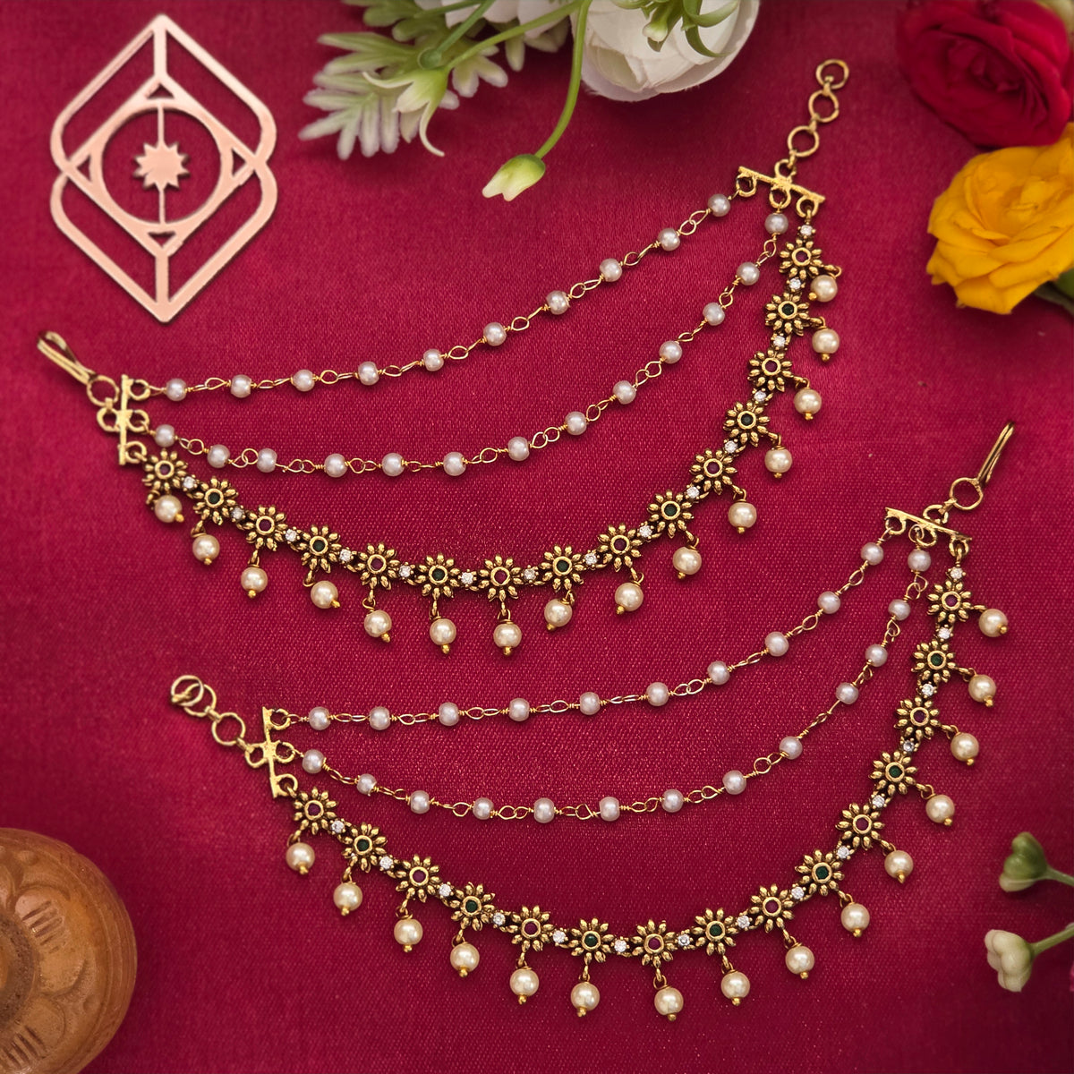 Ear chains. Floral Motif. Ahankaraka AKECH20.