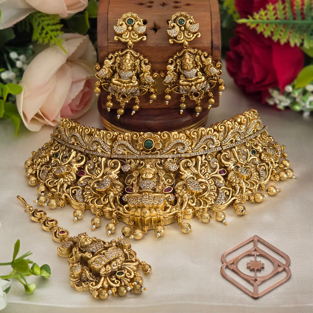 Choker necklace, Lakshmi and peacock motifs. Ahankaraka AKCK24, view 5.