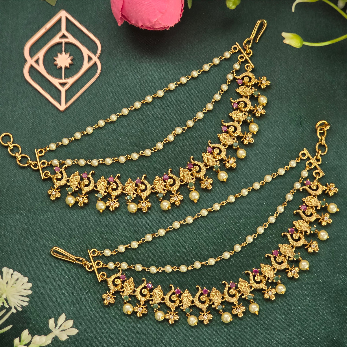 Ear chains, peacock motif. Ahankaraka AKECH19.