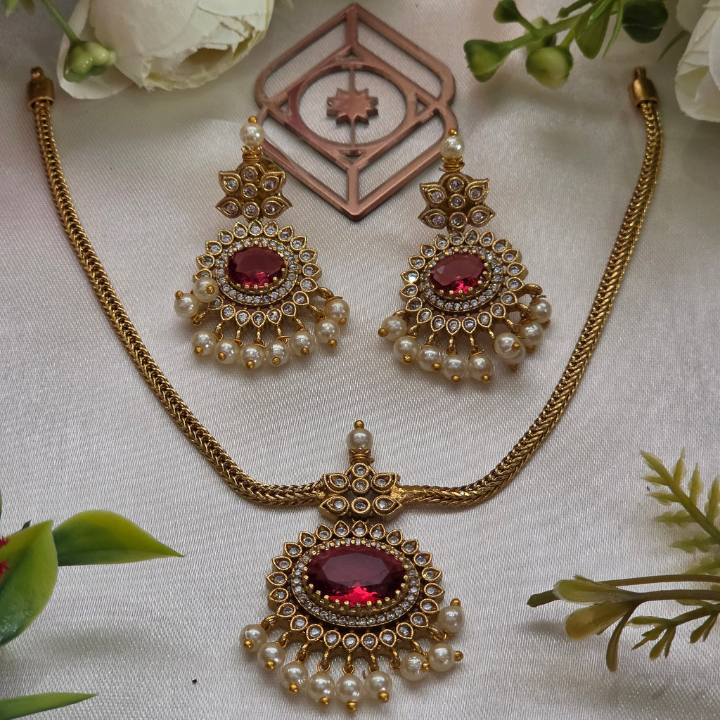 Choker necklace, set with ruby. Ahankaraka AKCK08.