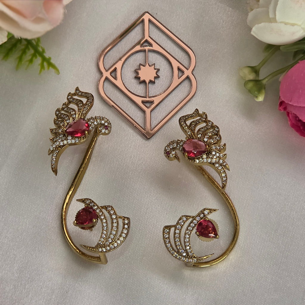 Ear cuff, peacock motif. Ahankaraka AKEC16.