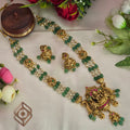 Long necklace, set with jadau and green beads, Lakshmi and elephant motifs. Ahankaraka AKLN15.