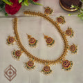 Long necklace, set with kemp, floral and moon motifs. Guttapusalu. Ahankaraka AKLN06.