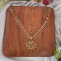 Maang tikka, set with kemp and gold beads, floral motif. Ahankaraka AKMT06.