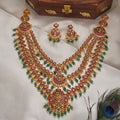 Long necklace, set with green beads and kemp, mango motif. Ahankaraka AKLN03, view 2.