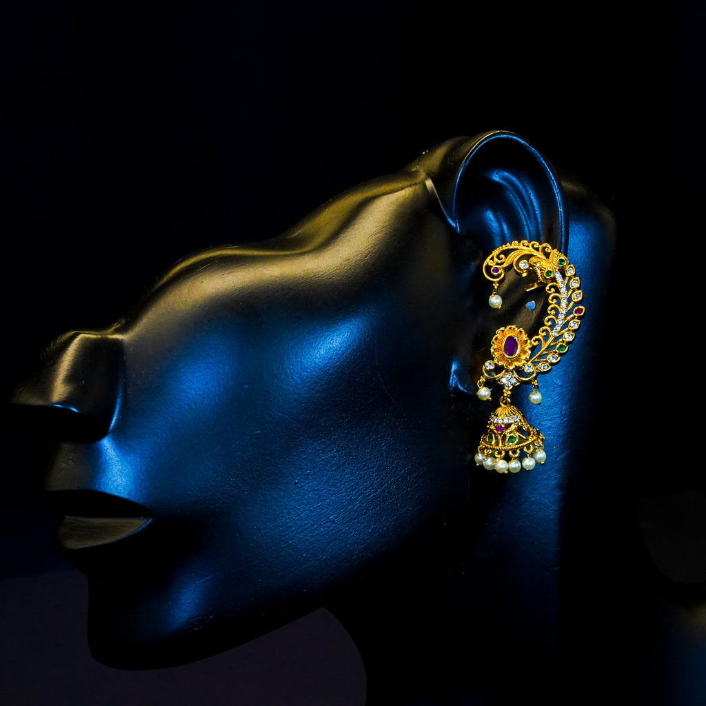 Ear cuff, set with AD stones and floral motif. Ahankaraka AKEC03.