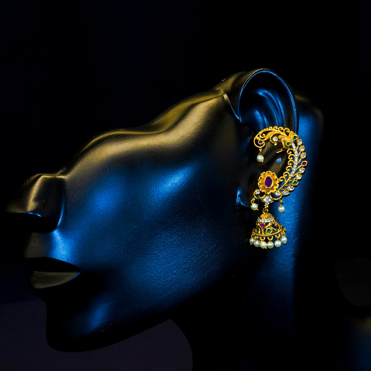 Ear cuff, set with AD stones and floral motif. Ahankaraka AKEC03.