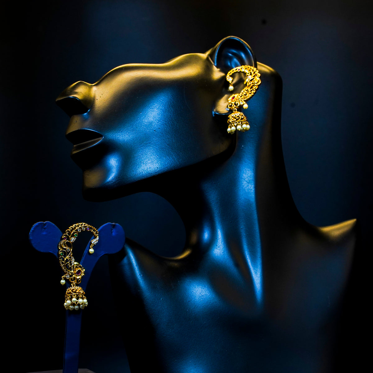 Ear cuff, set with American Diamond stones and pearls. Ahankaraka AKEC05.