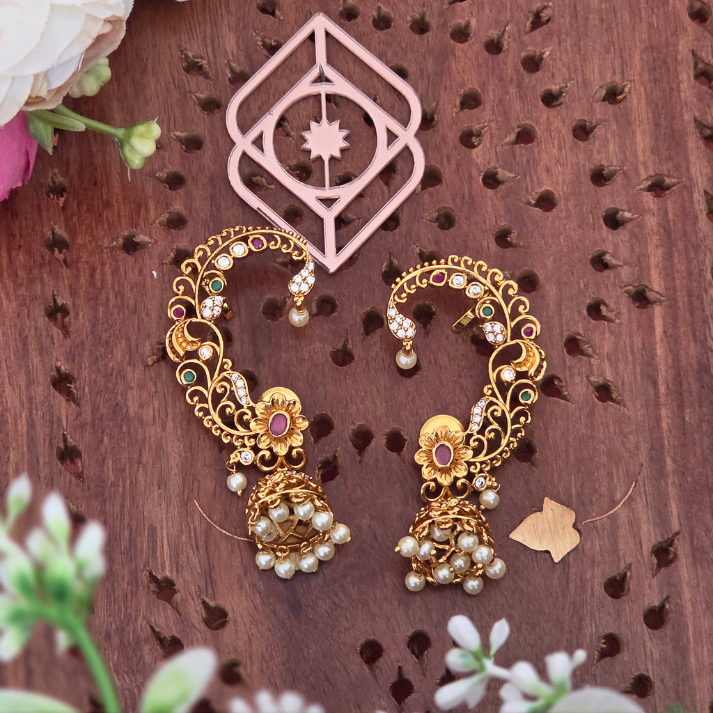 Ear cuff, set with AD stones and pearls. Ahankaraka AKEC05.