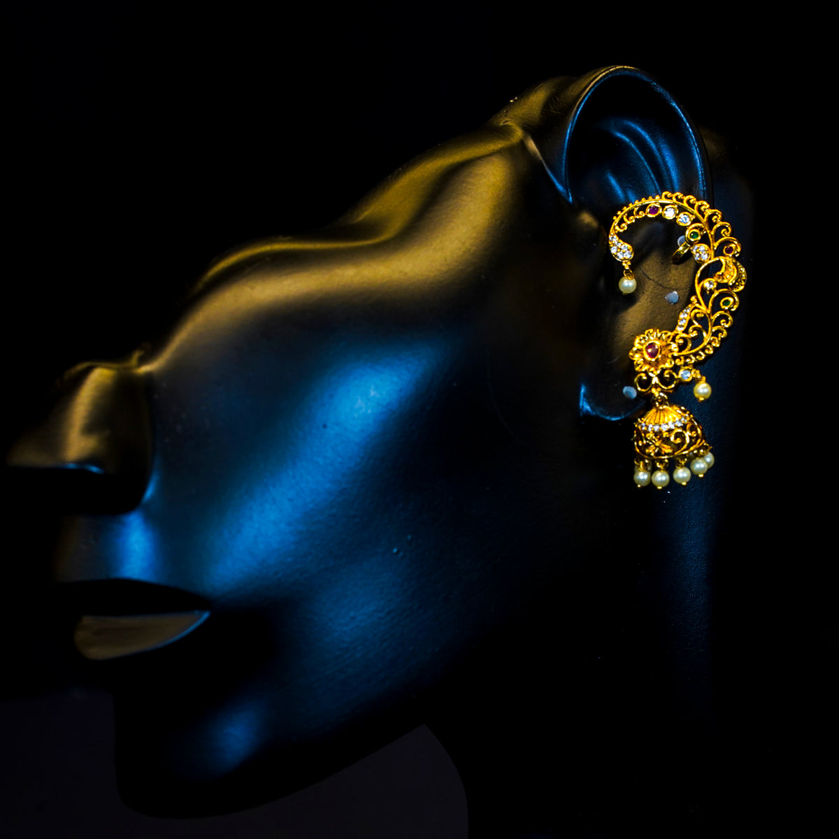Ear cuff, set with AD stones and pearls. Ahankaraka AKEC05.