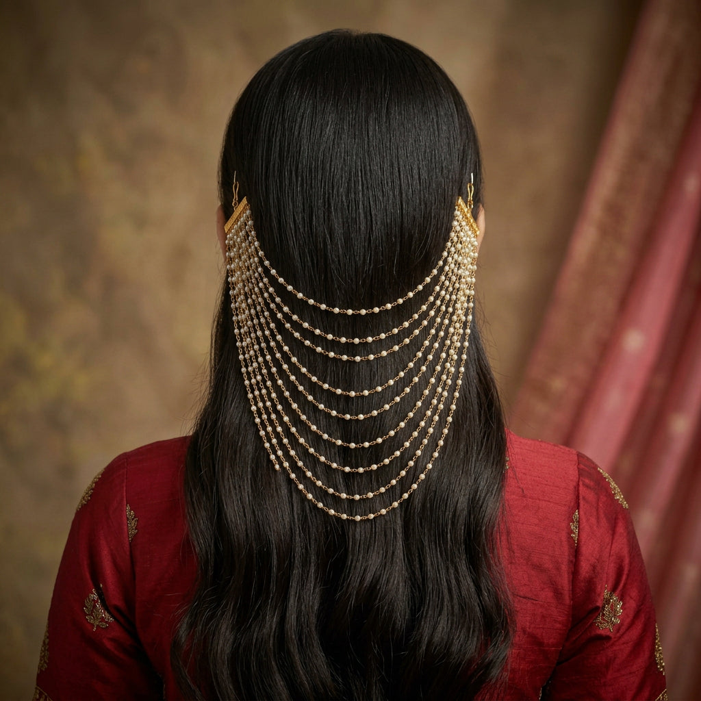 Jadabilla hair ornament, set with pearls. Ahankaraka AKJB13.
