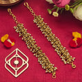 Ear chains, set with pearls, peacock motif. Ahankaraka AKECH24.