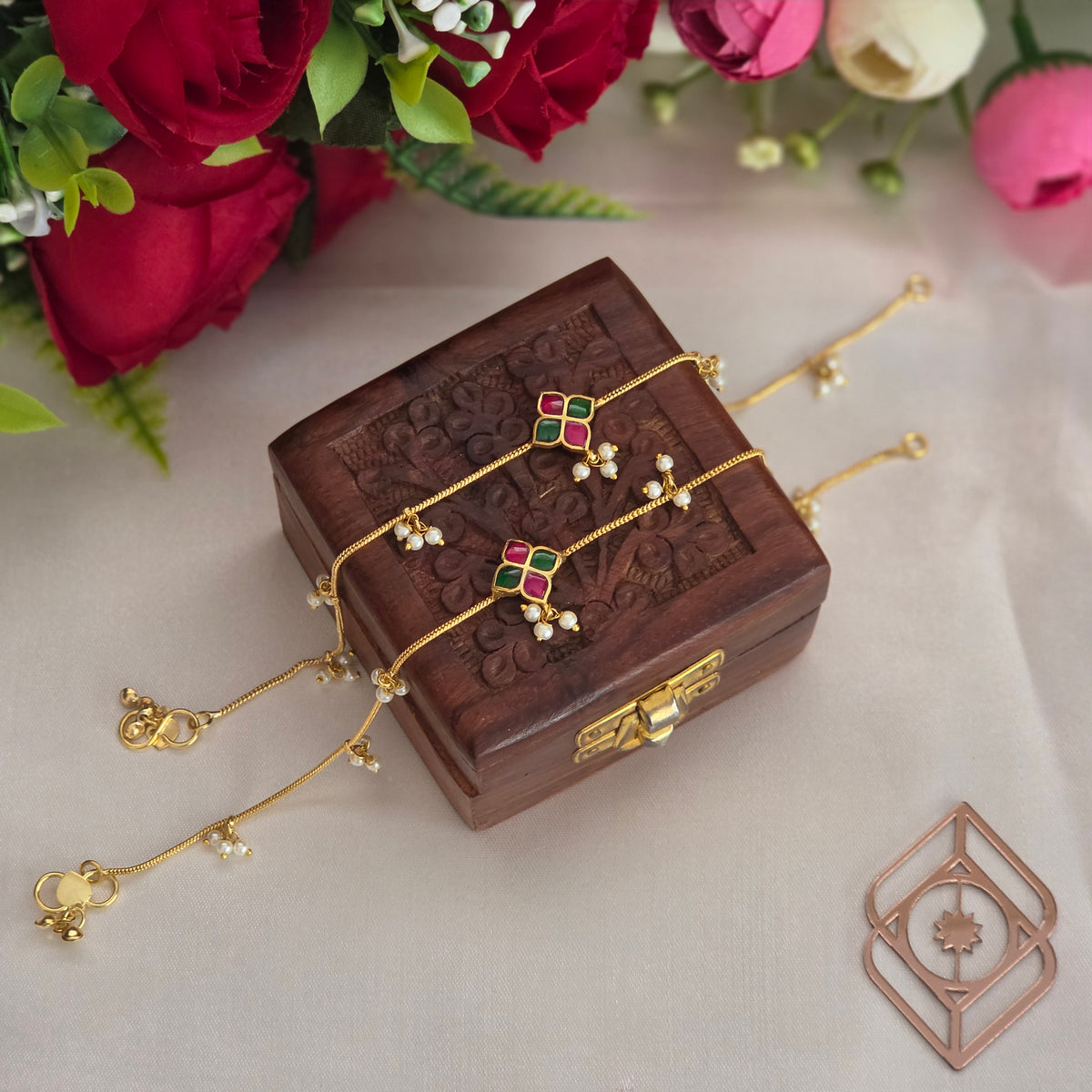 Anklets, jadau stones and pearls. Ahankaraka AKAN04.