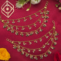 Ear chains, set with pearls and green beads. Ahankaraka AKECH23.