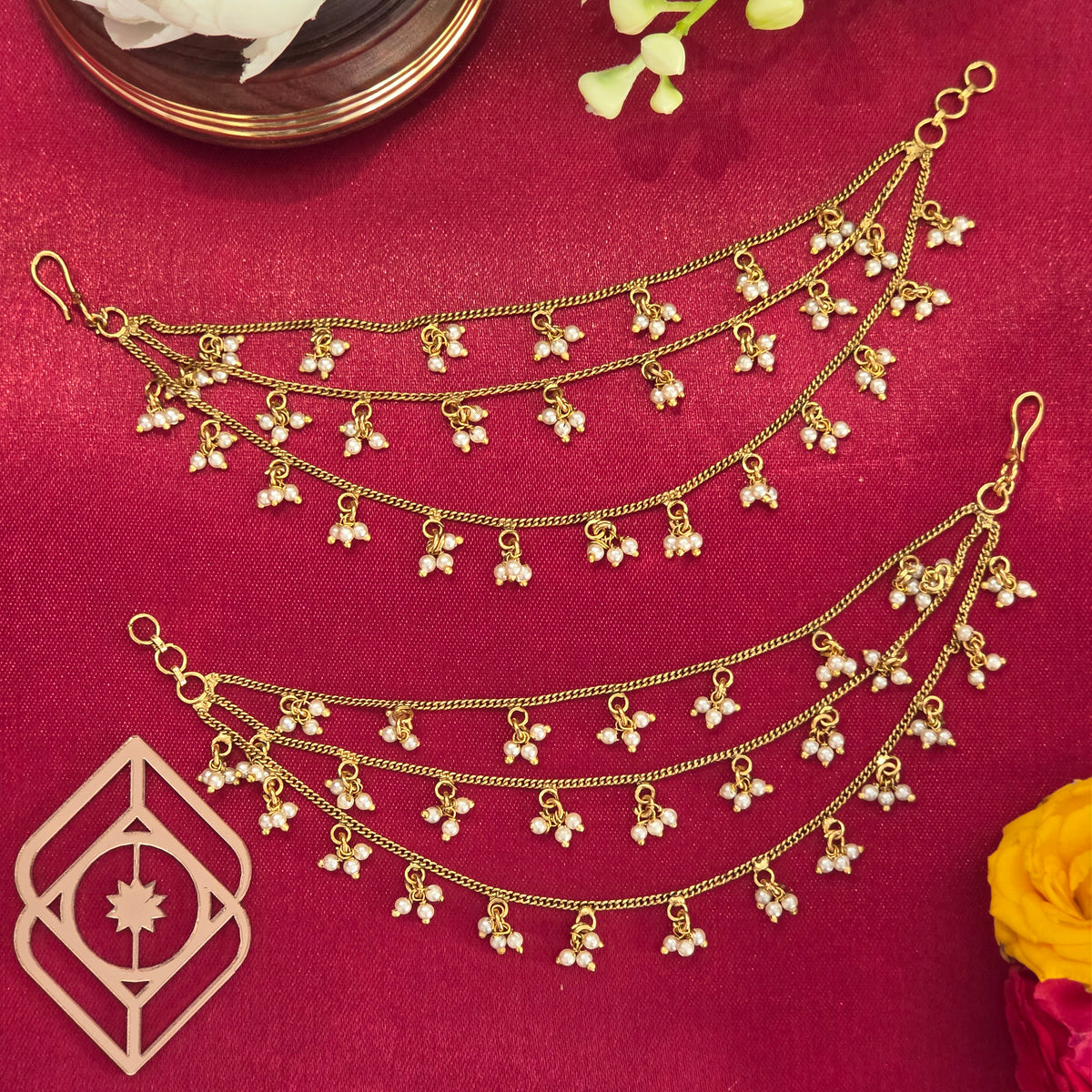 Ear chains, set with pearls. Ahankaraka AKECH22.