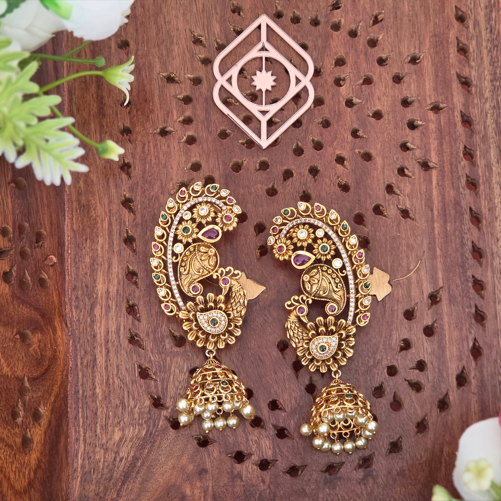 Ear cuff, peacock motif and pearls. Ahankaraka AKEC01.