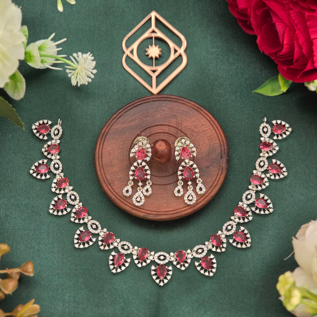 Short necklace, set with American Diamond stones. Ahankaraka AKSN56.
