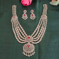 Mid-length necklace, set with ruby-toned stones. Ahankaraka AKMLN01, view 2.