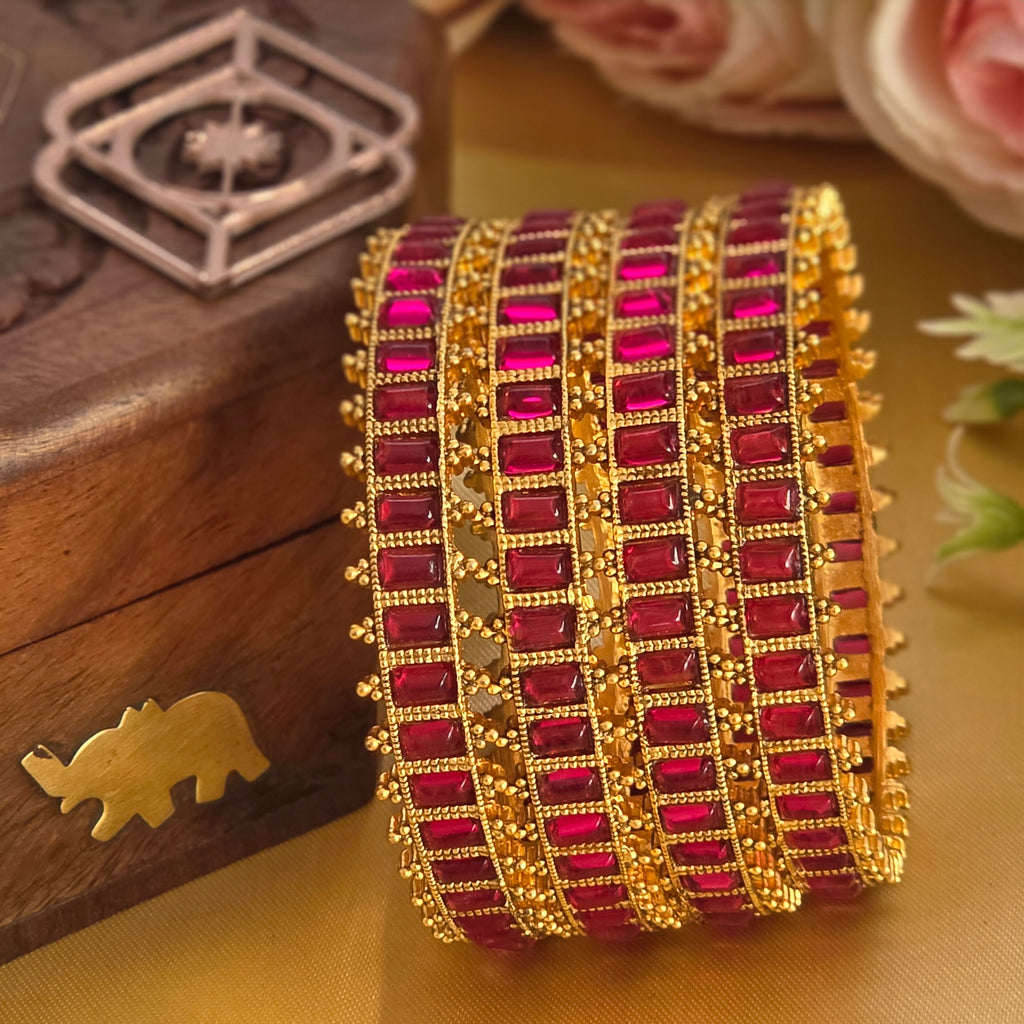 Bangles, set with kemp and rectangular. Ahankaraka AKBA56.