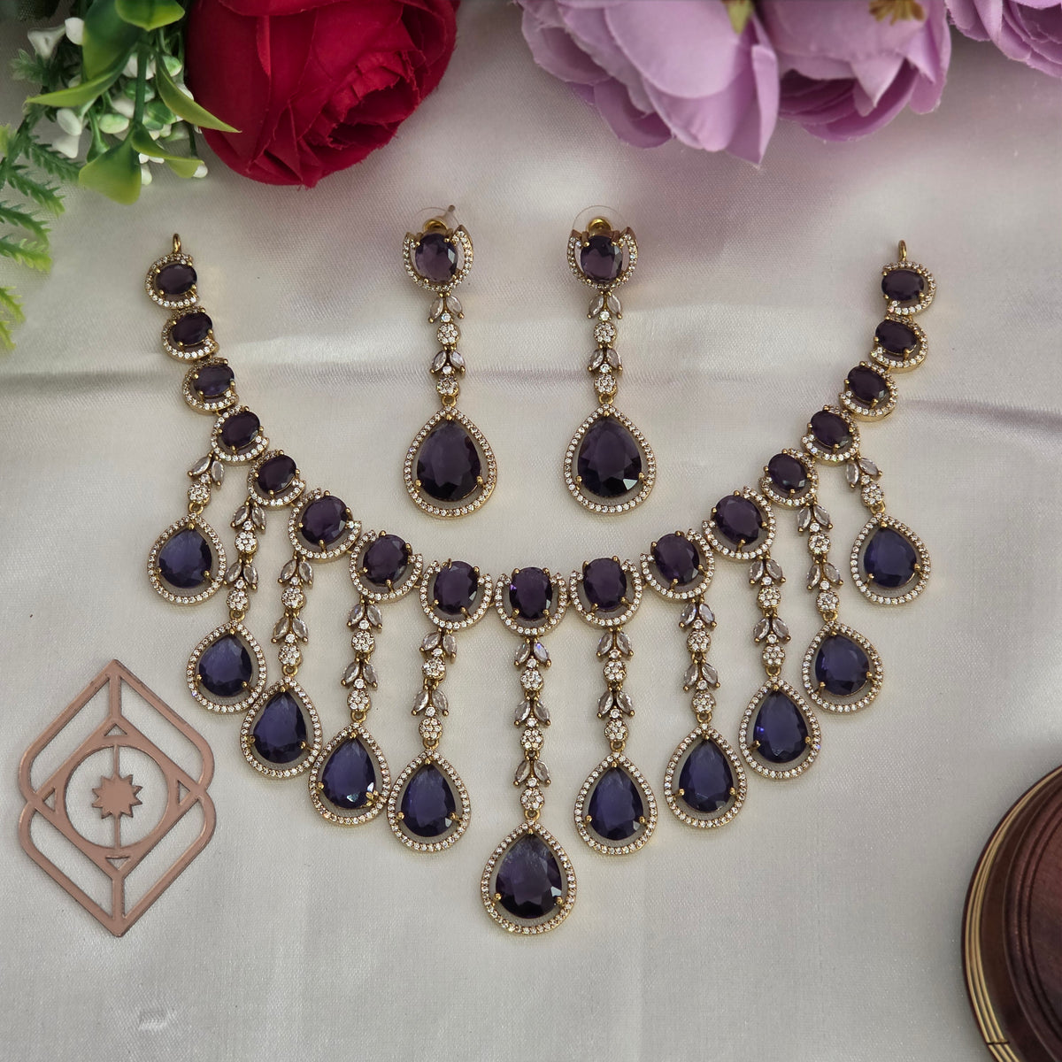 Short necklace, set with American diamond stones. Ahankaraka AKSN61.