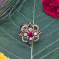 Finger ring, set with American Diamond stones and ruby. Ahankaraka AKFR06.
