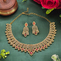 Choker necklace, set with American diamond stones and ruby-toned stones. Ahankaraka AKCK05.